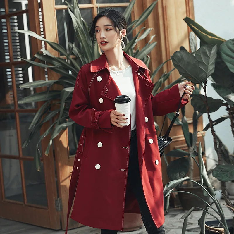 

Trench Coat Women's Mid-length 2019 Autumn Popular New Style Korean-style Loose-Fit British Style Elegant Short-height Students