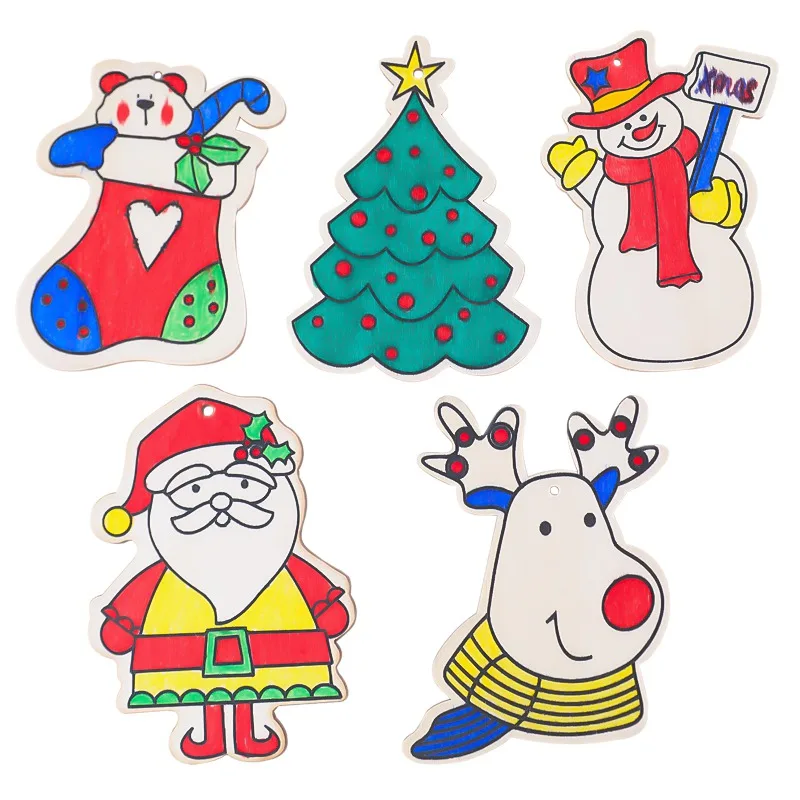 

NewChristmas Tree Wood Slices Hanging Pendants Xmas Tree Ornaments DIY Art Crafts Festive Decoration Painting Brush Color Random