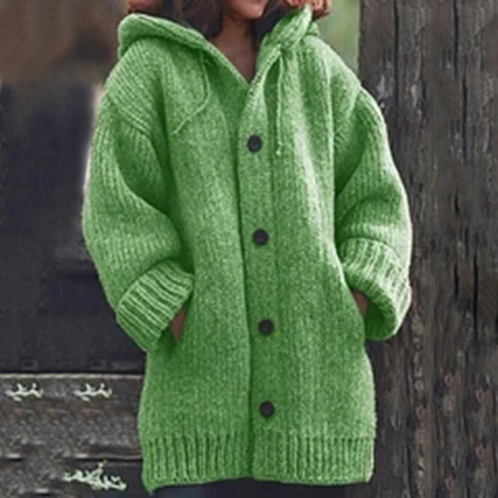MoneRffi Women Cardigans Solid Sweater Coat Button Warm Loose Wool Knitted Autumn Winter Hooded Long Cardigan Plus Size 5XL |