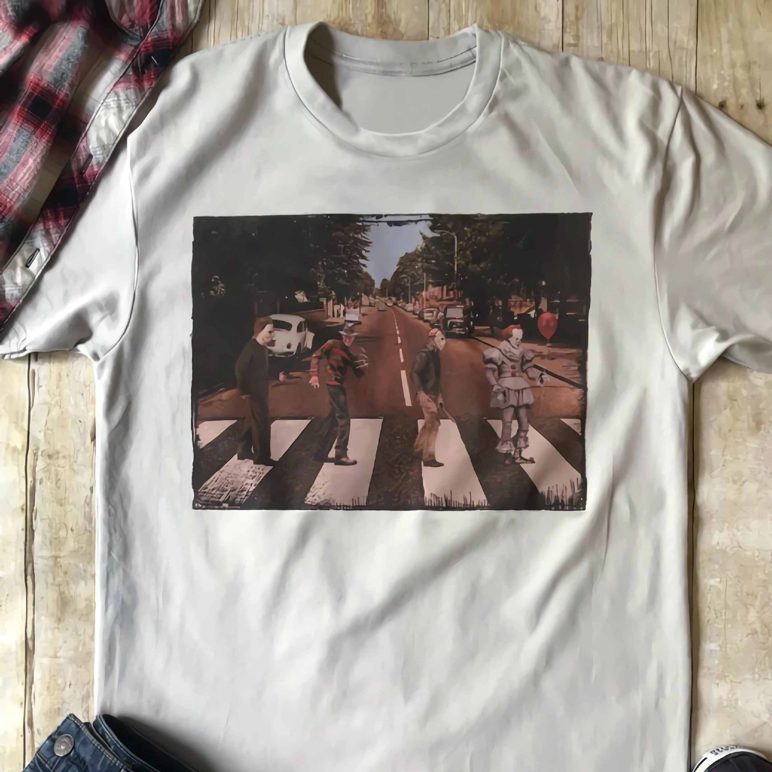 

2019 Horror Character Friends T-shirt Funny Pennywise Michael Myers Jason Voorhees Freddy Graphic Tees Humor Halloween Shirts