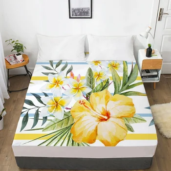 

3D Bed Sheet with Elastic Fitted Sheet Double Mattress Cover 135/160/180/200/150x200 Bedding Country Yellow Flowers