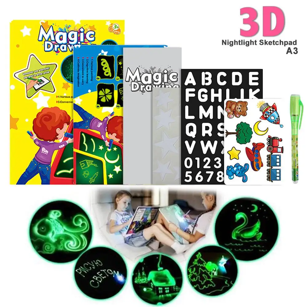 A4 A5 светодиодный световой доска для рисования 3D для рисования граффити планшет для рисования Magic рисовать с светильник-веселые флуоресцентных ручек детские развивающие игрушки