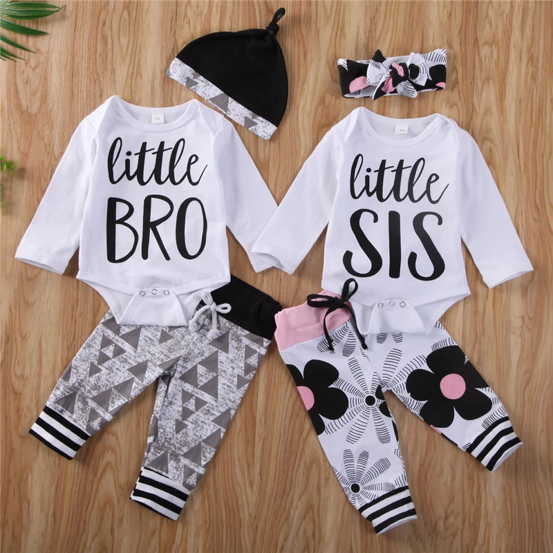 

AU Little BRO Sister Baby Boys Girls Romper Jumpsuit Tops Tracksuit Clothes Sets