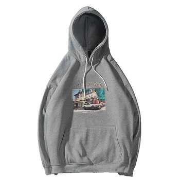 

Chinese Retro Sweatshirts Fashion Hip Hop Loose Print New In Hooded Hoodie Men Cotton Round Neck Style Outerwear Clothing M-2XL