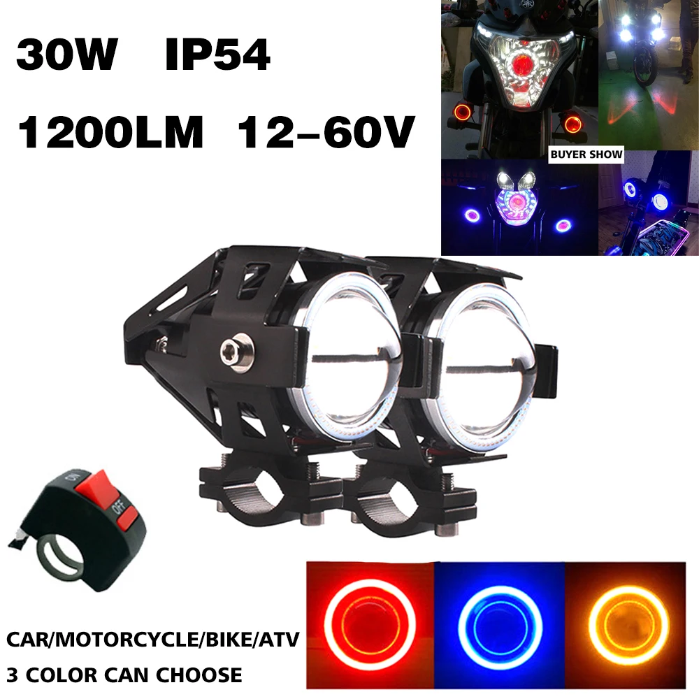 cheap Angel Eyes Headlight DRL Spotlights LED BIKE ATV SCOOTER Chopper Auto Car Fog Light Motorcycle Daytime Running Lamp Accessories