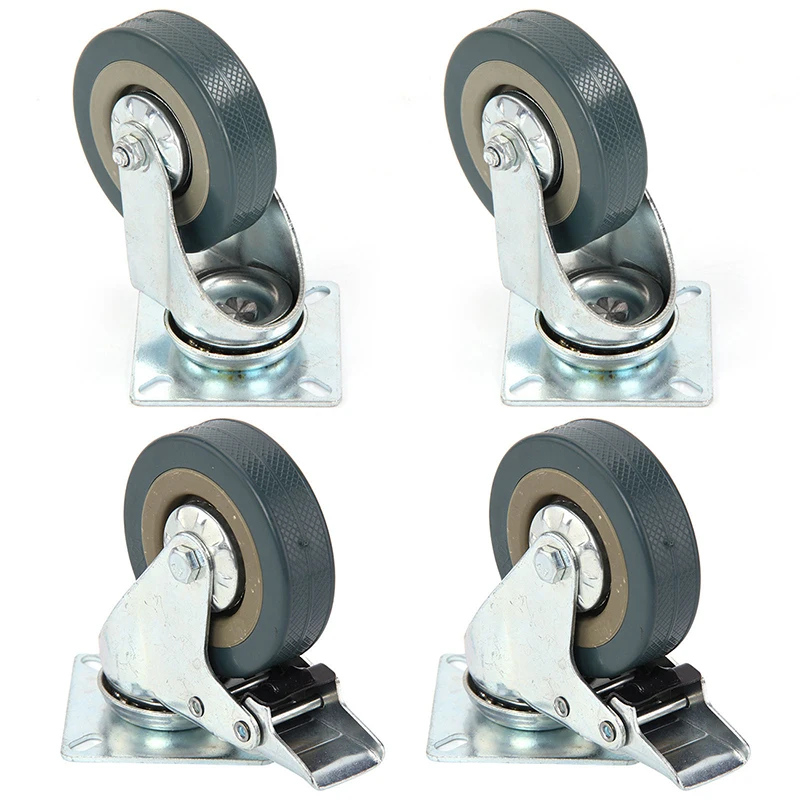 

Set of Heavy Duty 75x21mm Rubber Swivel Castor Wheels Trolley Caster Brake 50KGModel:2 with brake +2without brake