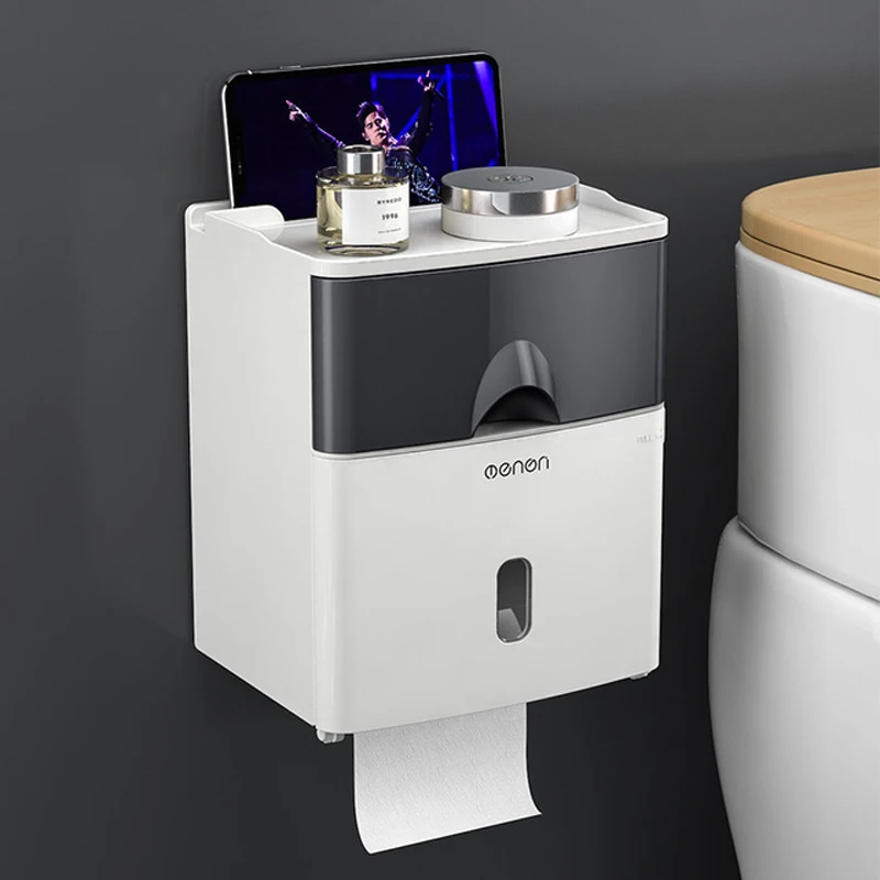 Toilet Paper Holder Waterproof Wall Mount Shelf Tray