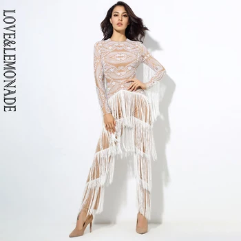 

LOVE&LEMONADE White Geometric Figure Beads Tassel Jumpsuit LM80543