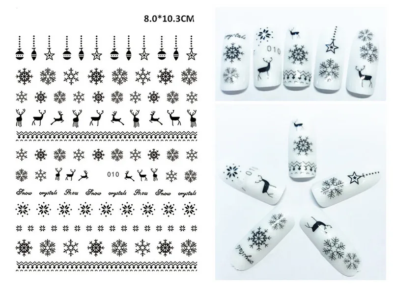 1 лист 3D зимние снежинки лося дизайн ногтей наклейки Рождественский стиль наклейки для ногтей Декоративный для маникюра DIY Инструменты - Цвет: XH 10