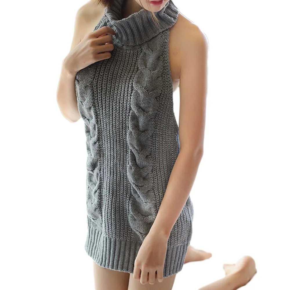 Женский свитер без спинки с высоким воротником, ночная сорочка, соблазнительное сексуальное женское белье без рукавов, эротический костюм-свитер, платье