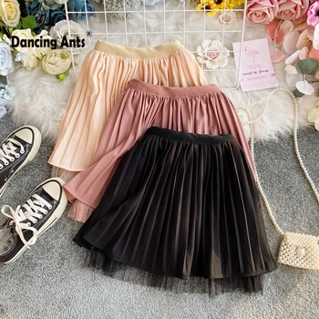 

High Waist Skirts Women Mini Pleated Skirt Preppy Style Korean Solid Elastic Waist Loose Slim Female Short Skirt 2020 Summer New