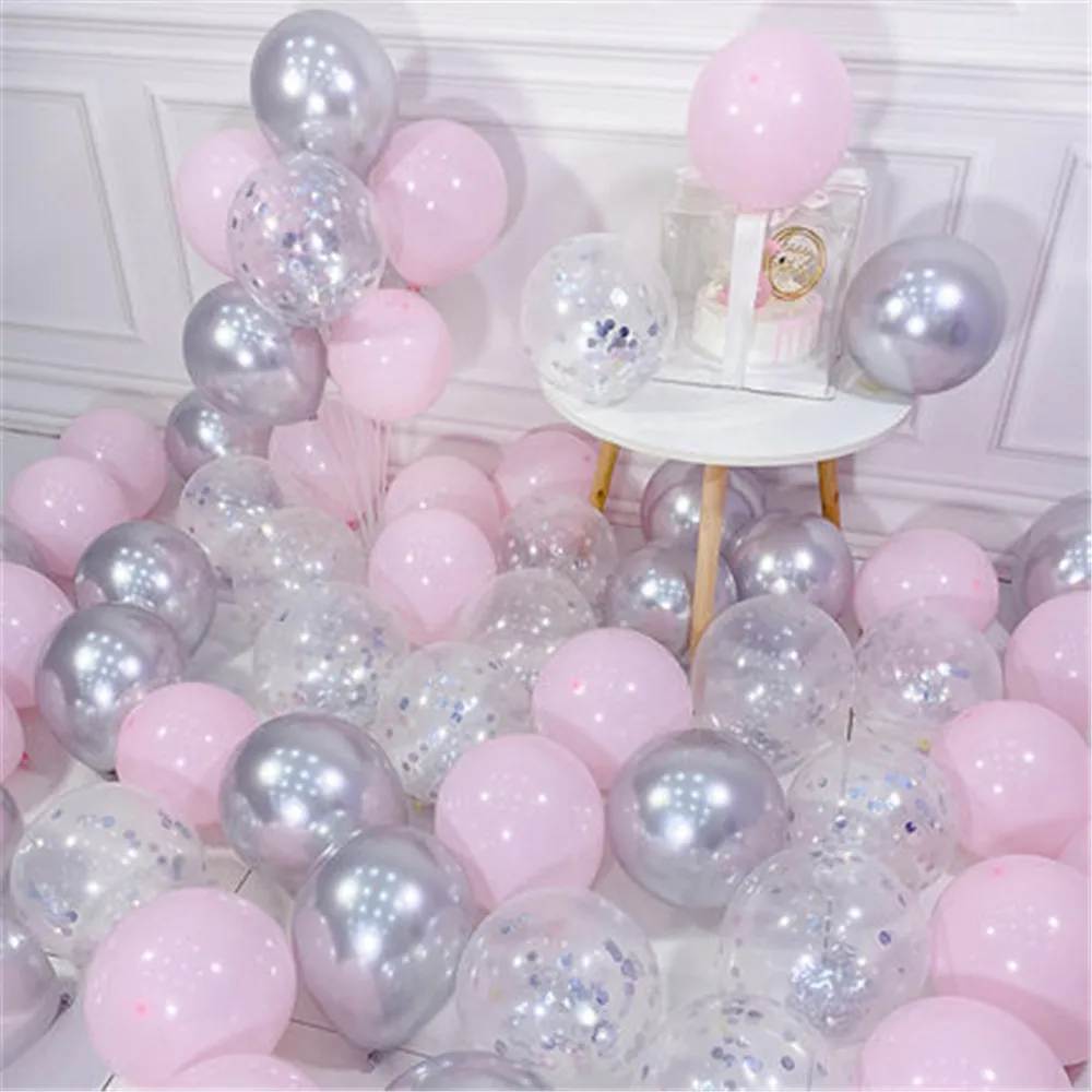 20pcs Pink Silver Confetti Rose Gold balloons Chrome metallic ballon Birthday Party Decorations Kids Wedding Anniversary globals | Дом и сад