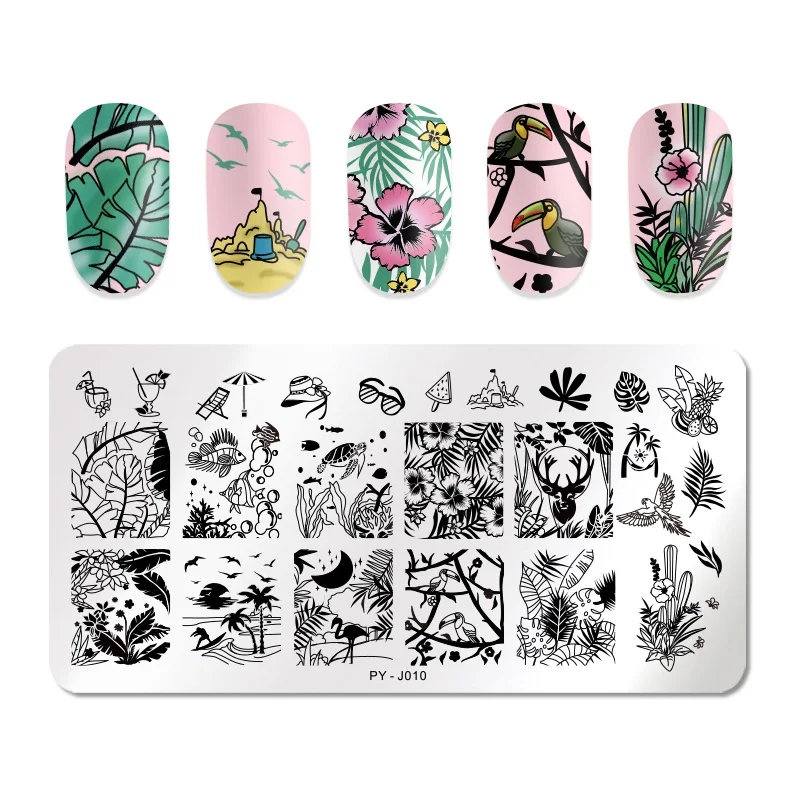 

PICT YOU Rectangle Nail Stamping Plates Tropical Collection Nail Art Image Plate Stamp Templates J010