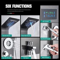 Black Nickel LED Shower Panel Six Functions Shower Column Rain Waterfall Shower Massage Spa Jets Tub Shower With Bidet Bath Taps 3