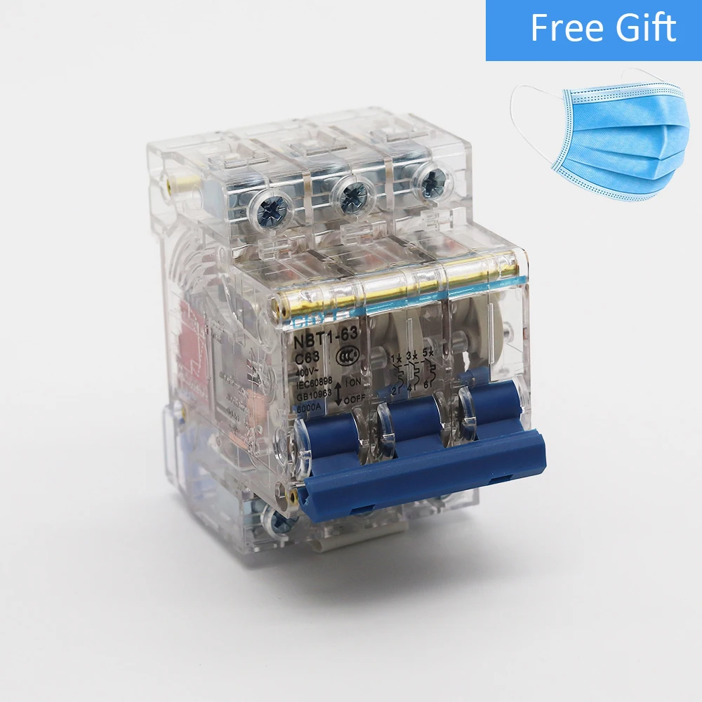 

ICHTYI 220v/400V 3P 6A/10A/16A/20A/25A/32A/40A/50A/63A Transparent shell Air switch Household miniature circuit breaker MCB