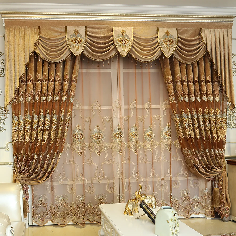 Европейские королевские роскошные золотые шторы Enbroidered шторы для гостиной столовой спальни прозрачные/вуаль шторы для украшения дома