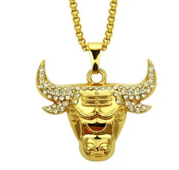 

3 pce/lots gold filled inlay crystal Bulls iBasketball collection bull head men's Pendant up-market gift 7.8g