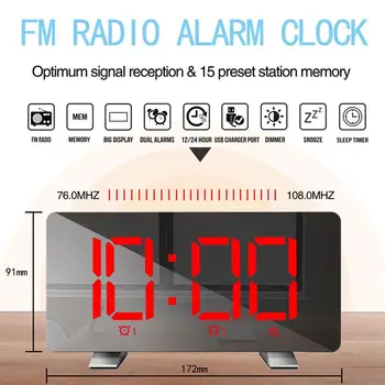 

USB Charging LED Desk Clock Digital Display Dual Alarm Clock Multi-function Radio Clock with Red Font