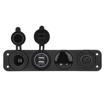 

Universal 12-24V Red LED Dual USB Charger Voltmeter Cigar Lighter Power Outlet 4 Hole Panel Switch fits for 12V Vehicle