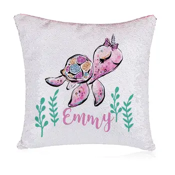 

Personalized Magic Sequin Pillow Case Nautical Turtle Mermaid Pillow Cover Sequin Changing Pillow Personalized
