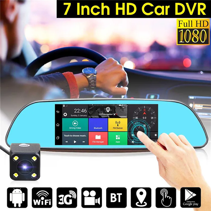 Maiyue star 7,0 дюймов ips touch DVR1080p full HD автомобильное зеркало заднего вида двойная камера слежения Автоматический Фиксатор