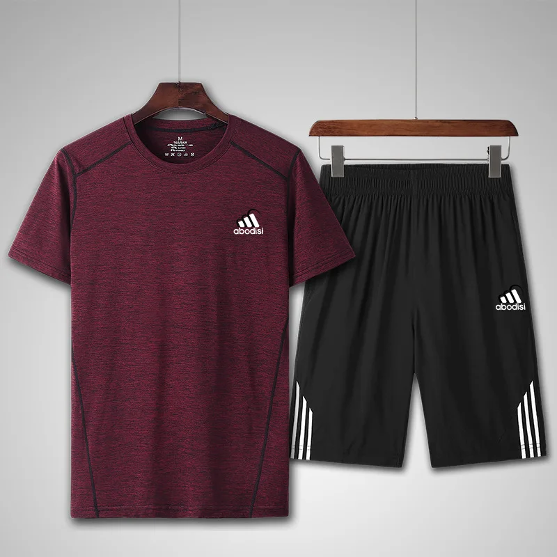 

Customizable Logo Sports Set Men's Summer Short-sleeved Two Pieces Quick-Dry Jogging Suits Gym Summer Shorts Basketball