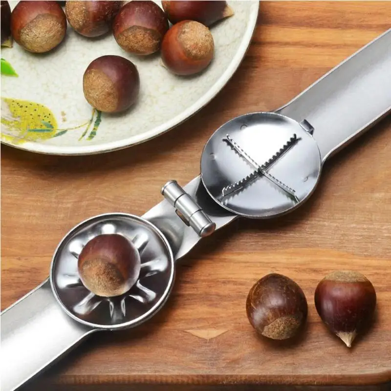 Nut Opener Stainless Steel Chestnut Clip Nut Opener Cracker Non-slip Convenient Sheller Walnut Plier Tools Silver Kitchen Tools