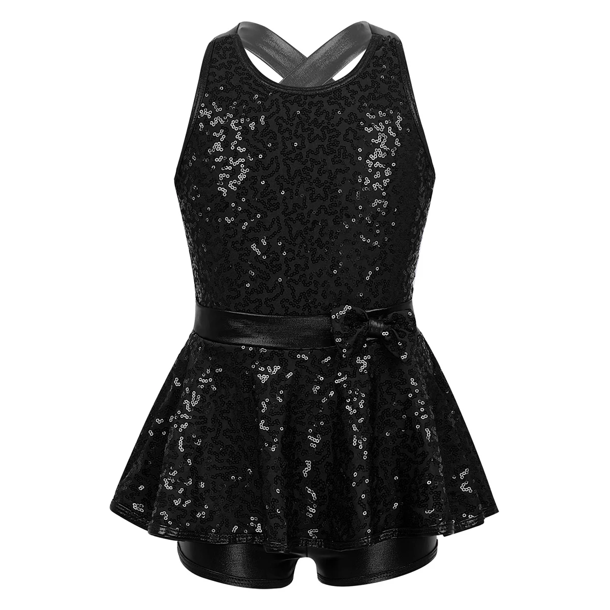 thumbnail image 1 of Traje de ballet para niñas, leotardo de gimnasia con lentejuelas y cuello halter, vestido de tutú, faldas de práctica de danza contemporánea, vestido de baile con tutú de bailarina, 1 of 5