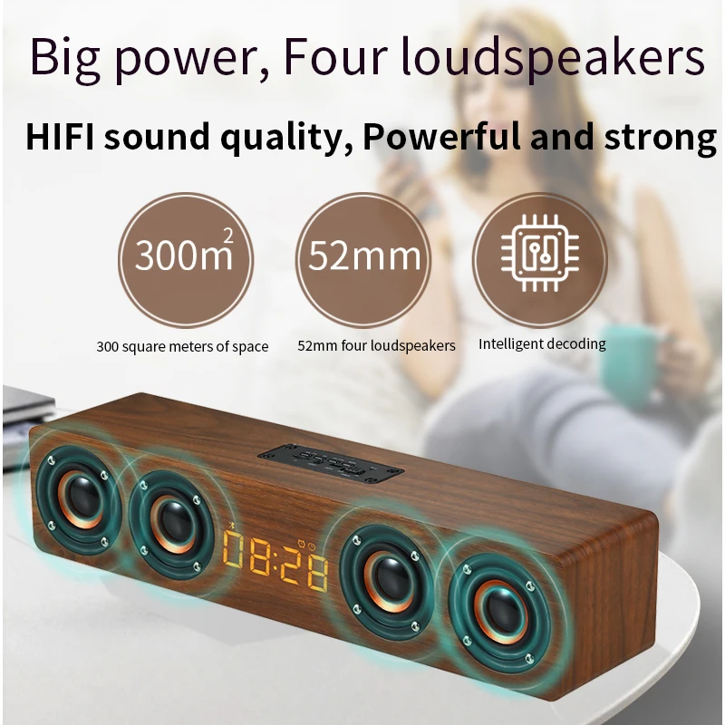 Centro de Música Alto-falante Portátil Bluetooth Poderosa Coluna Home Theater Relógio Alarme Computador Soundbar Subwoofer Boom Box - Image 3