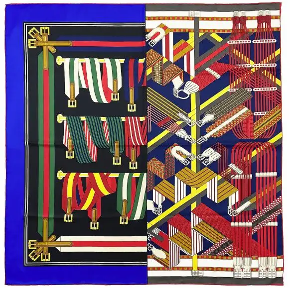 

90CM Manual Hand Rolled Twill Silk Scarf Women Belt Chain Design Square Scarves Echarpes Foulards Femme Wrap Bandana Hijab