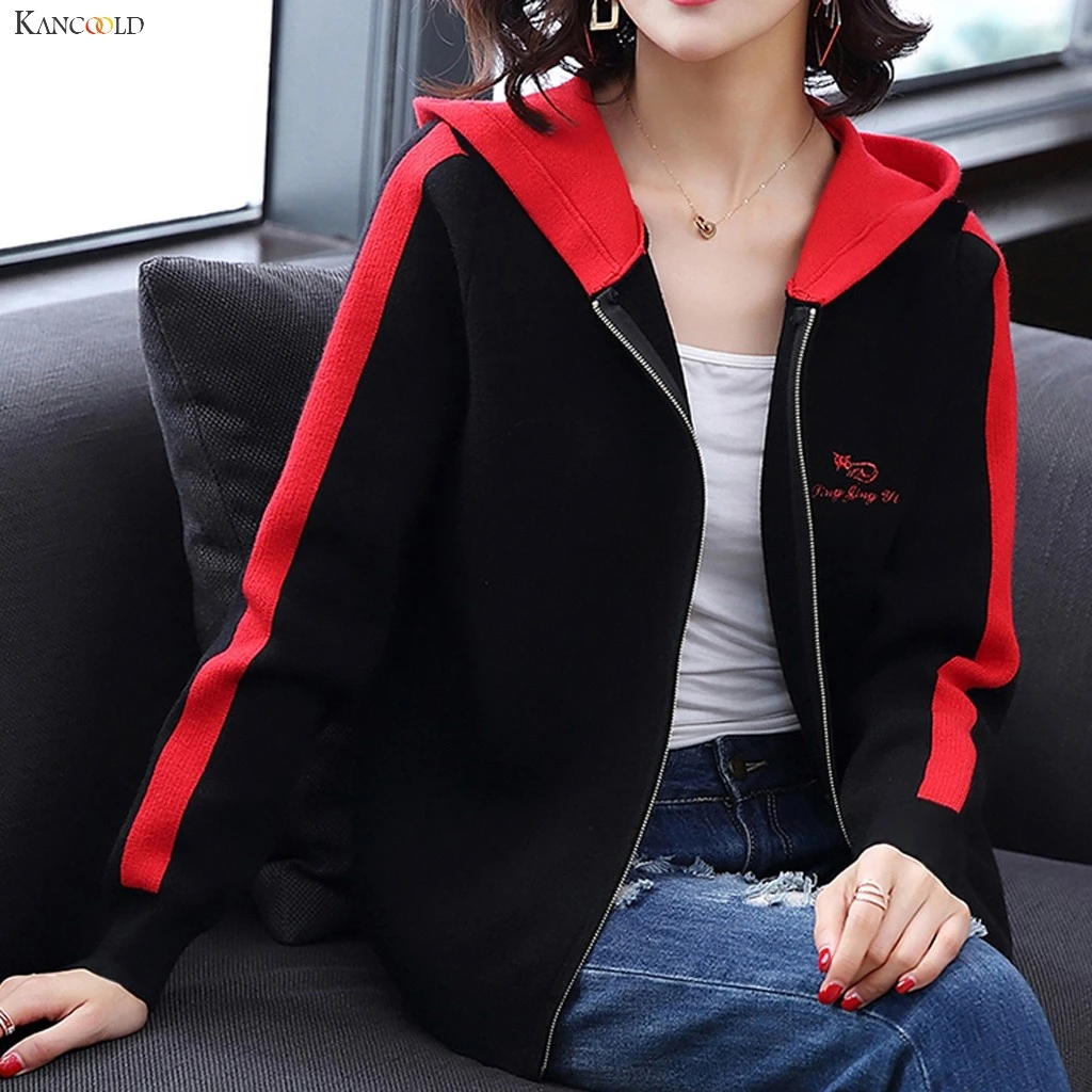 KANCOOLD coats Fashion Women Cardigan Coat Letter Printing Hooded Long Sleeve Blouse Sport new coats and jackets women 2019Oct10