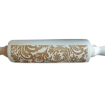 

European-Style Carved Pattern Relief Flower Printing Rolling Pin Wooden Embossed Engraved Rose Rolling Pin