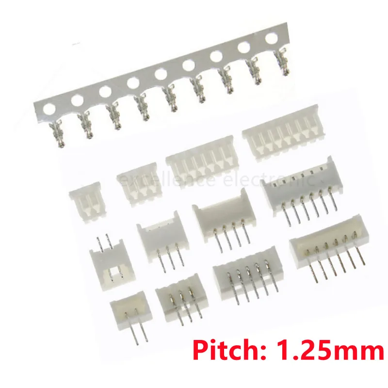 10sets MICRO JST 1.25 Connector 1.25mm Pitch Straight Pin Header + Housing + Terminal Set 1.25-2/3/4/5/6/7/8/9/10P