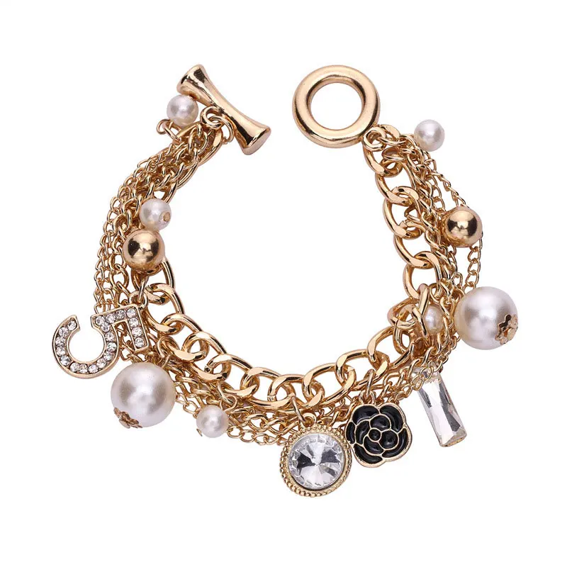 Pearl Bracelet Flower-Number 5-Pendant jewelry Woman-Accessories Korean Luxury Gift Multilayer