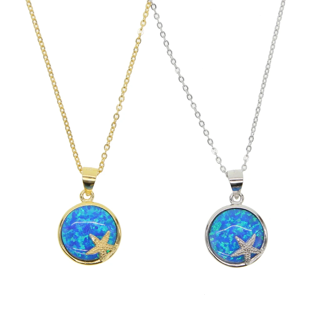 925 Sterling Silver Filled Blue Fire Opal Starfish Pendants Necklaces for Women delicate Wedding Jewelry Birthday Gifts simples | Украшения