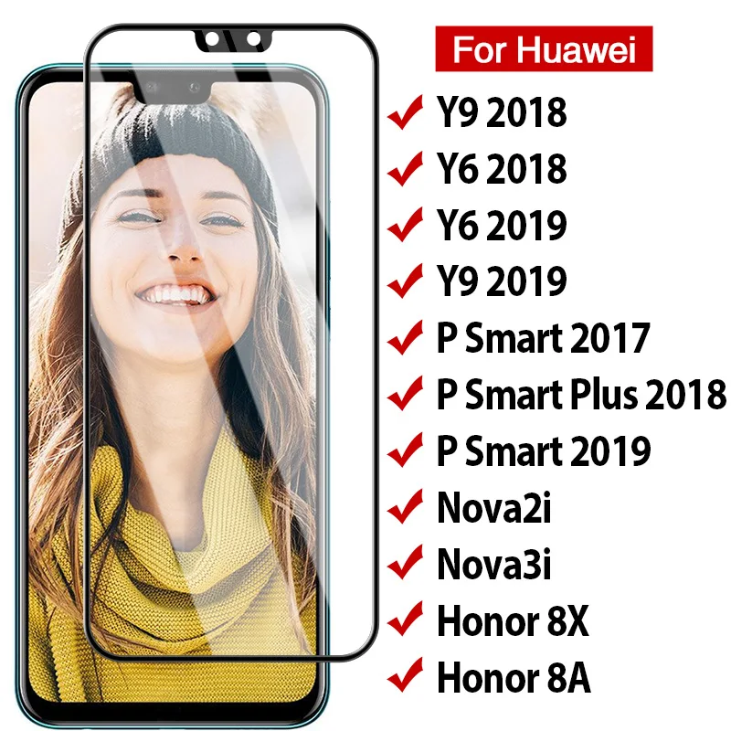 Защитное стекло 9D с полным покрытием для Huawei Y6 Y9 P Smart 2019 Plus Nova 4 3i Honor 8X 8A 9X