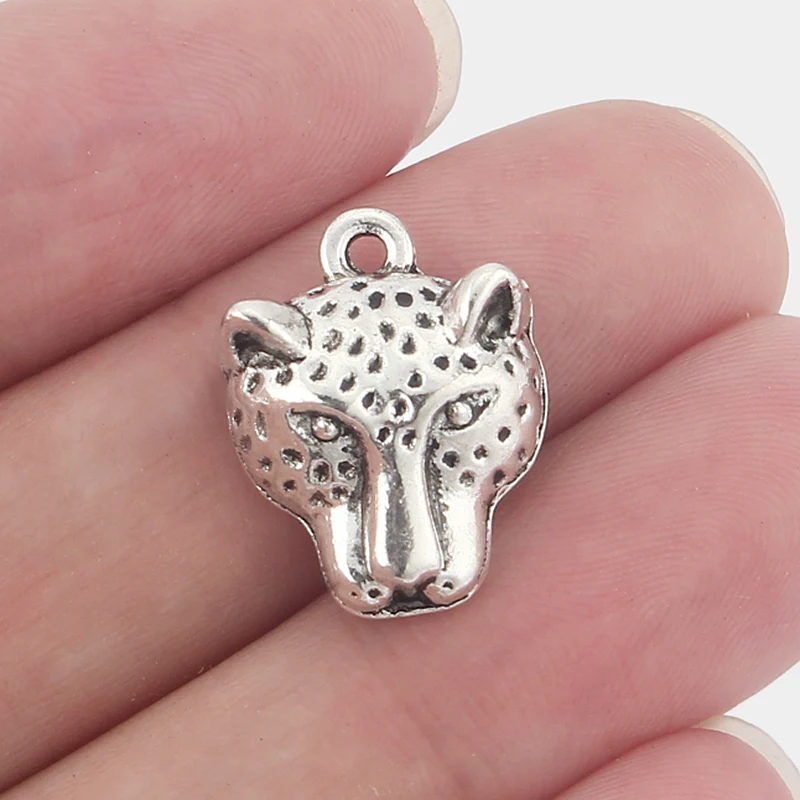 20PCS 20*15mm Alloy Metal Leopard Head Charms Animal Pendants For