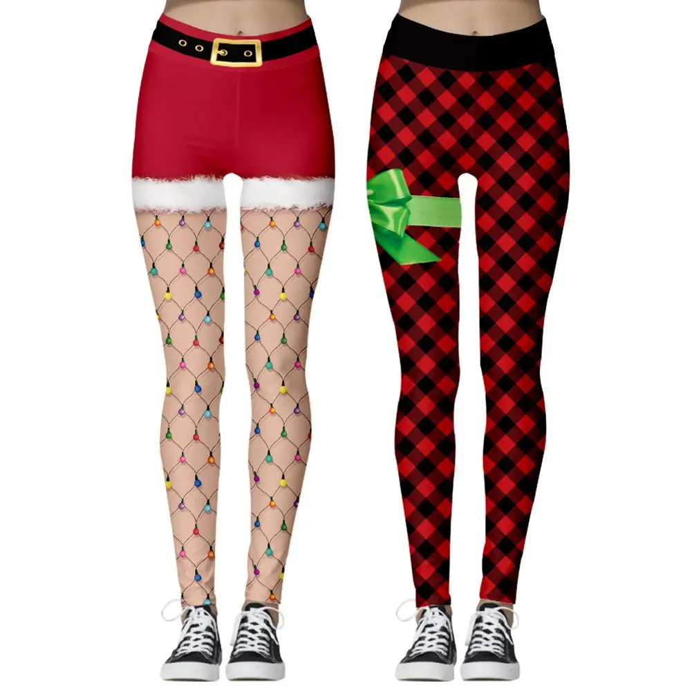 Женские штаны для йоги, рождественские леггинсы, сетчатые, с 3D принтом, для спортзала, йоги, спортивные брюки, хип-лифтинг, высокая талия, узкие брюки