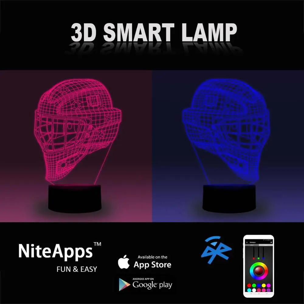 NiteApps 3D хоккейный шлем Ночной свет настольная Иллюзия украшение лампа подарок на день рождения приложение/сенсорное управление