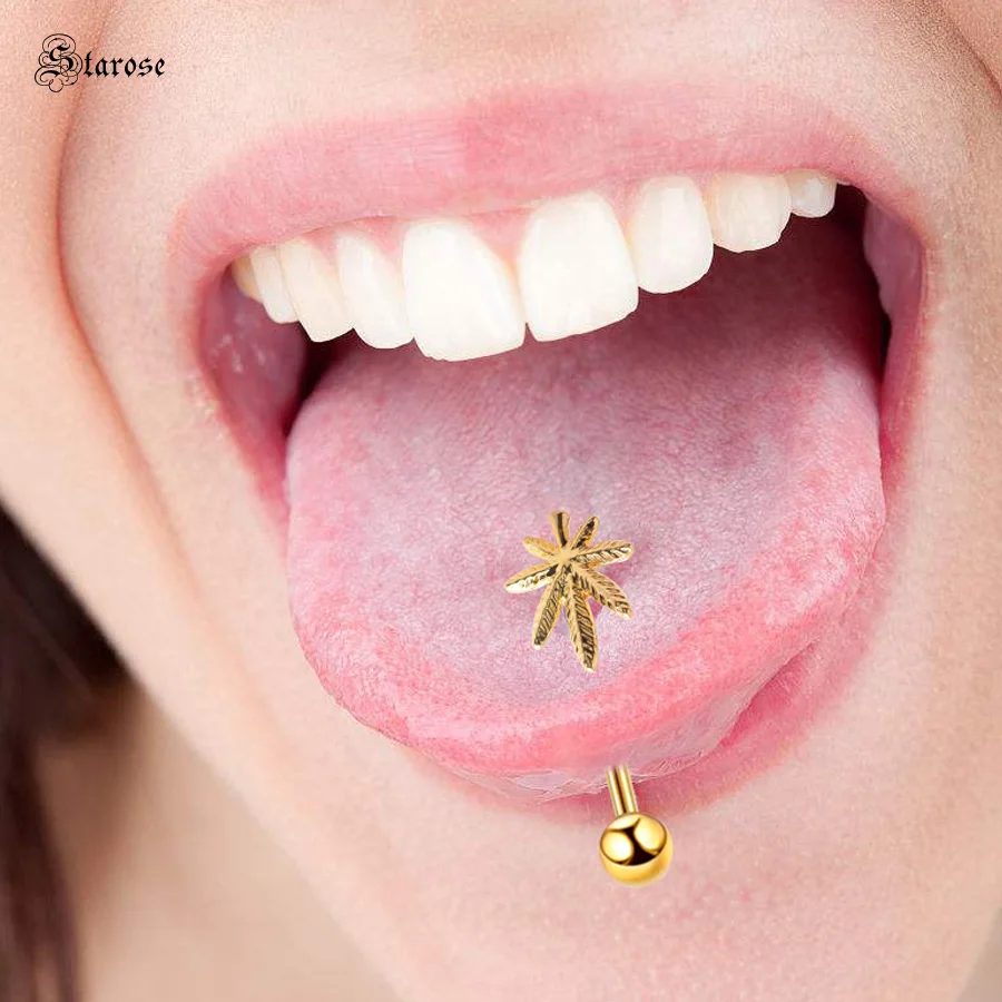 Starose 1pc Finger Snow Flower Leaf Tongue Piercing Tongue Rings Surgical Steel Helix Piercing langue Nipple Sex Tongpiercing
