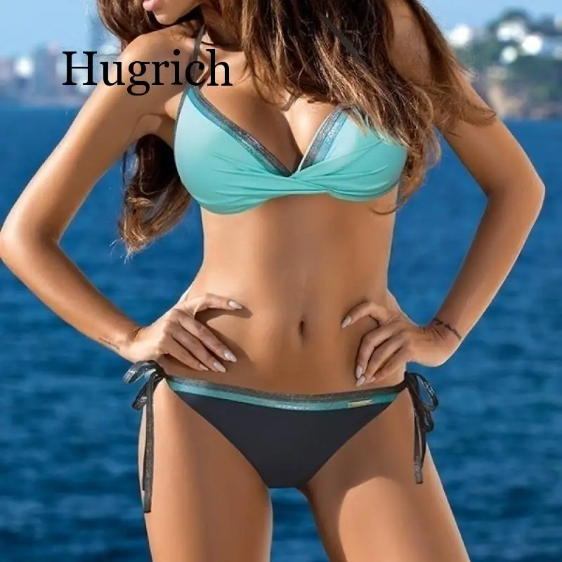Womens Push Up Two Piece Bikini Swimsuits Sexy 2020 Summer Hot Bathing Suit Triangle Side Knot Thong Swimwear Padded Adjustable