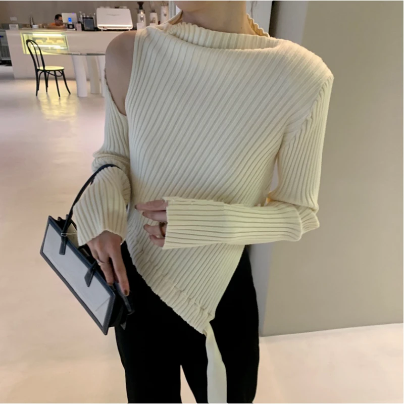 Pull en tricot asymétrique pour femme, épaules dénudées, pull ajouré,  automne 2021 | AliExpress