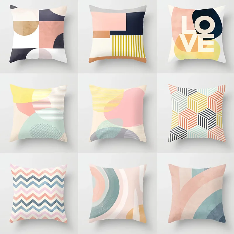 

Modern Minimalistic Abstract Geometric Pillowcase Home Sofa Farmhouse Decoration Pink Square Cushion Cover 45x45cm
