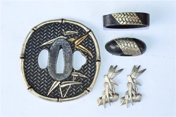 

High Qualirty Set Copper Bamboo plated with gold & silver Guard Tsuba Menuki Fuchi Kashira For Japanese Samurai Katana Sword