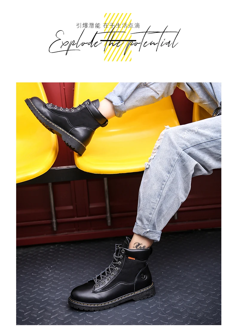 Men anti-slip breathable ankle boots waterproof high street fashion doc martens boots black grey brown lace up round-toe motorcycle boots soft comfortable work shoes safety (18)