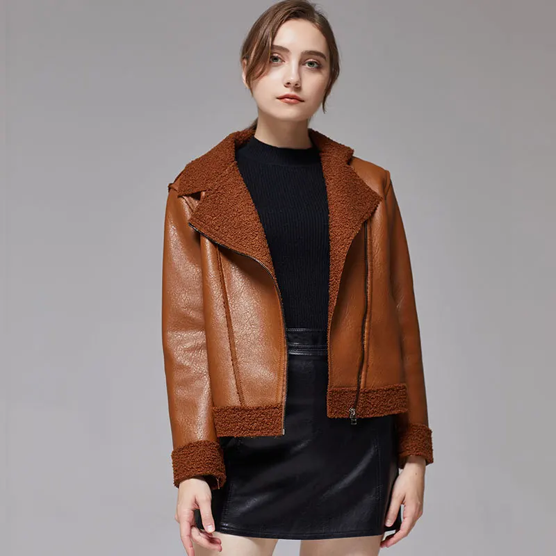 XL-5XL Женская плюс бархатная кожаная куртка новые высококачественные модные однотонные локомотивные кожаные куртки для женщин высокого качества - Цвет: brown