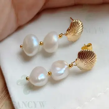 

White Baroque Pearl Earring 18k Gold Ear Stud Hook AAA Cultured Mesmerizing Earbob Aurora Luxury Wedding Real