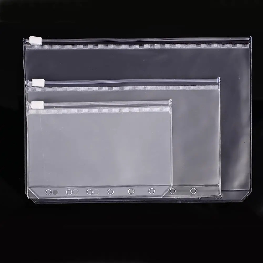 

File Pocket Practical Transparent 4*Pcs Zipper Paper Cards File Package A5/A6/A7 Notebook Storage Storage Bag