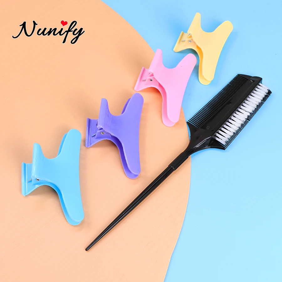 

Nunify 4Pcs Plastic Crab Hair Clips And 1 Pc Hair Dye Comb Home Diy Essential Tool Hairdressing Baking Oil Comb With Brush