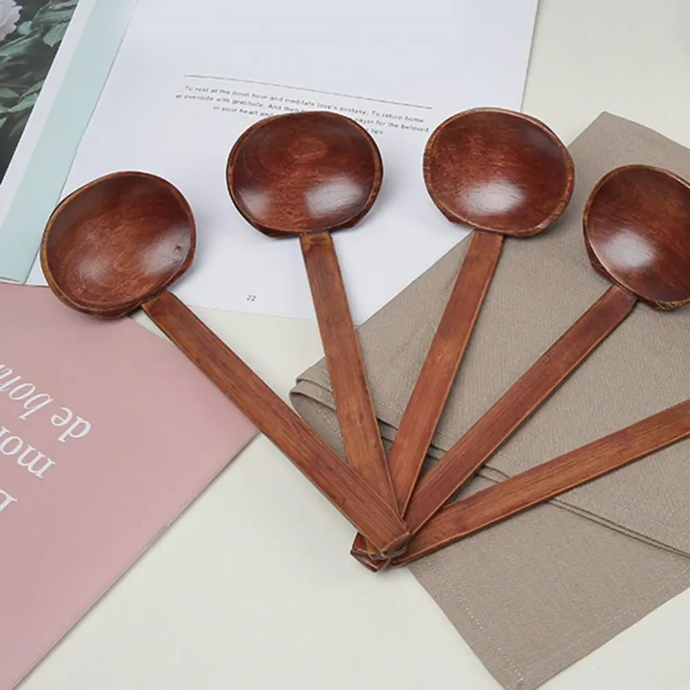 Useful Wooden Spoon Handle Kitchen Ladle Safe Anti-deform Bamboo Kitchen Tool Scoop Cooking Utensil Tool for Household